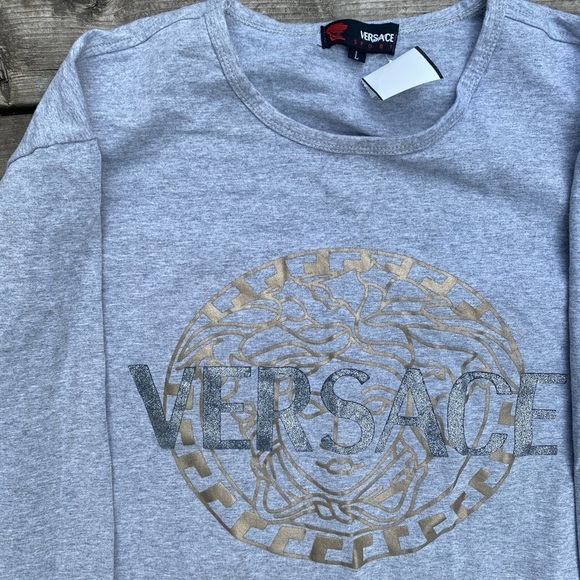 Vintage 90s Versace Sport Sweater Large Gray Big Logo - Picture 13 of 15